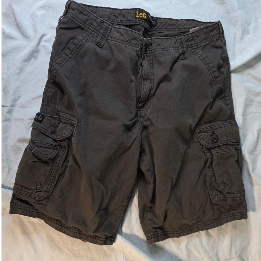 Lee Cargo Shorts Dark Gray Cotton Utility Pockets Relaxed Fit 34W x 10L